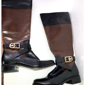 Michael Kors Bryce Two-tone Black & Brown Tall Riding Equestrian Boots Size 6m